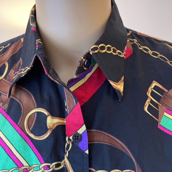 Ralph Lauren, Horsebit & Chain Button down Blouse Sz Petite Small - Picture 3 of 7